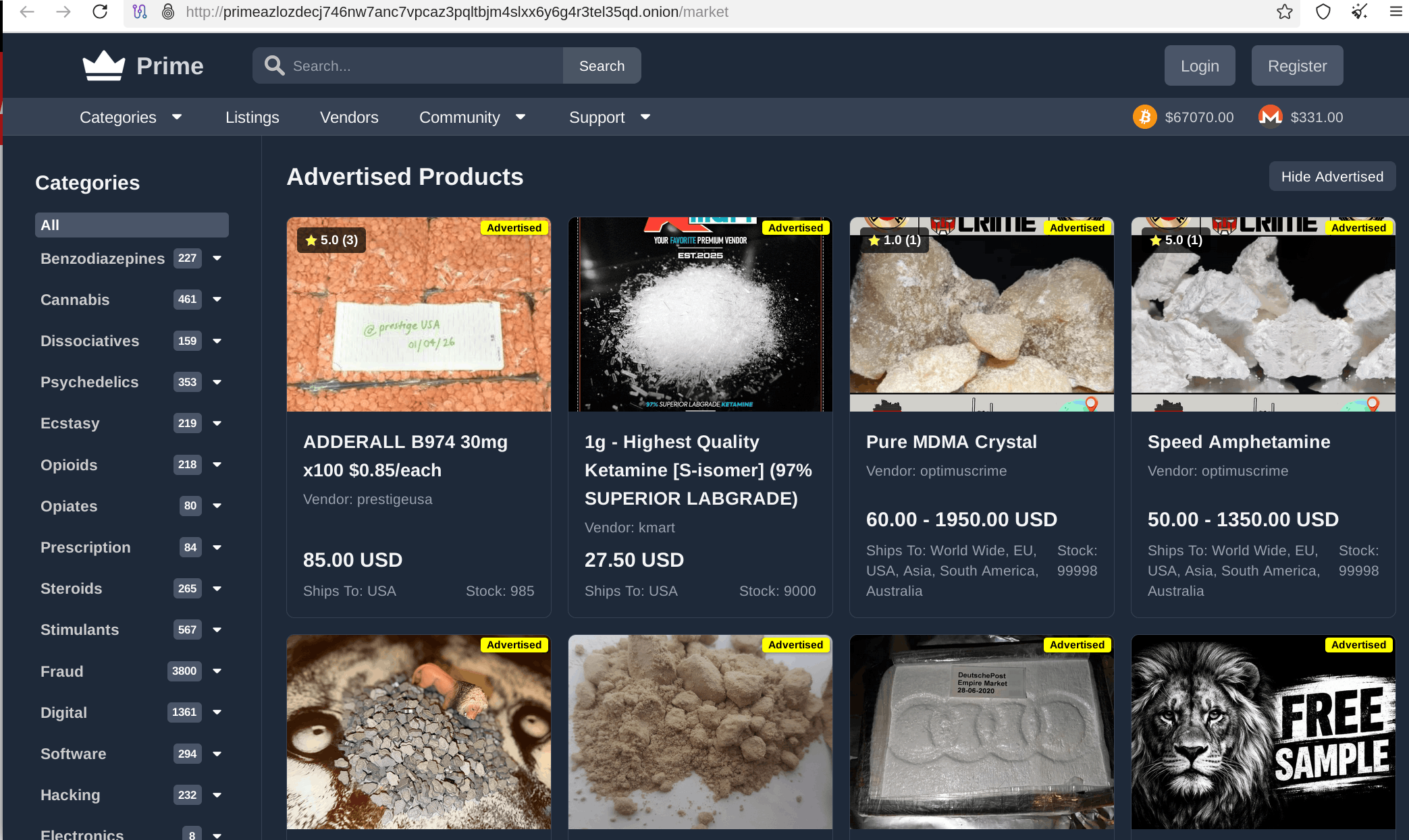 Market listings and vendor analytics dashboard